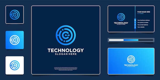 Abstract technology logo design with business card template