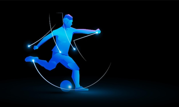 Abstract technology polygonal soccer player with futuristic element background Hitech communication concept of sport science vector design