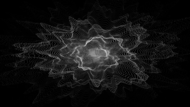 Abstract technology wave with motion glowing dots AI in virtual reality on digital background Particle explosion Wireframe texture Dynamic analysis a network connection data