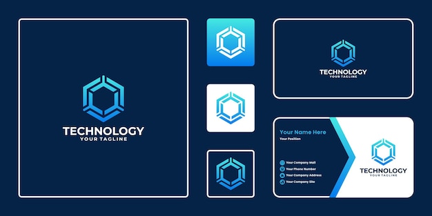 Abstract technology with hexagon shape logo design