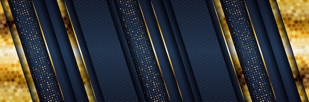 Abstract template dark blue luxury background with gold lighting lines