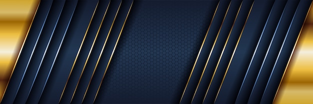 Abstract template dark blue luxury background with gold lighting lines