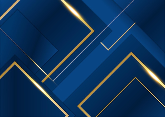 Abstract template dark blue luxury premium background with luxury squares pattern and gold lighting lines.