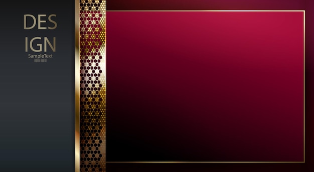 Abstract textural red background with curly frame in gold color