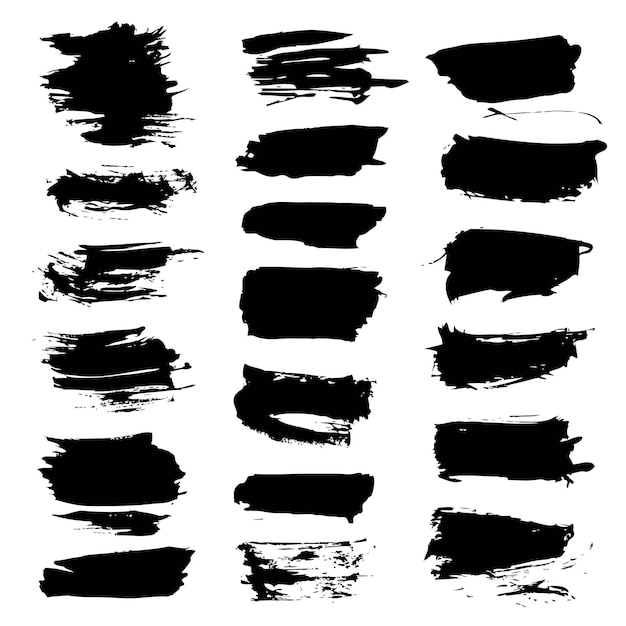 Abstract textured strokes painted by black paint vector objects isolated on a white background