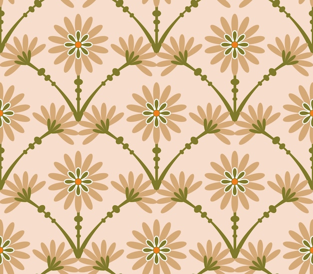 Abstract Tile Style Art Deco Flowers Seamless Pattern Vector Design Trendy Fashion Colors Perfect