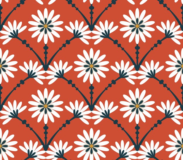 Abstract Tile Style Art Deco Flowers Seamless Pattern Vector Design Trendy Fashion Colors Perfect