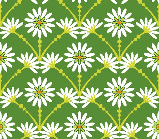 Abstract Tile Style Art Deco Flowers Seamless Pattern Vector Design Trendy Fashion Colors Perfect