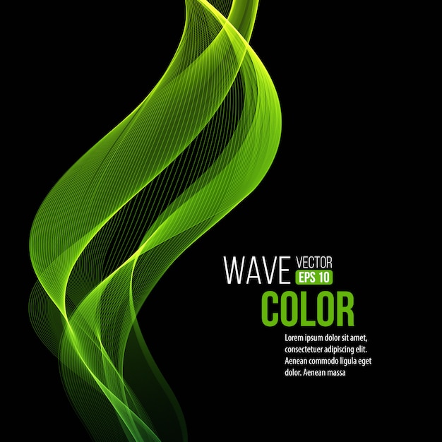 Vector abstract transparent green waves black background