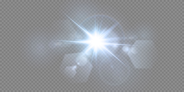 Abstract transparent sunlight special lens flare light effect.  blur in motion glow glare. Isolated transparent background. Decor element. Horizontal star burst rays and spotlight.