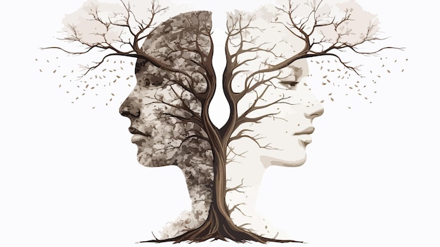 Vector abstract tree formed from man and womans faces optical illusion