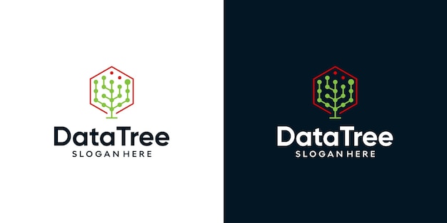 Abstract tree logo design template with tech style graphic design illustration icons symbol creative