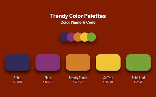 Abstract trendy color palettes set color name with code background for ui ux design