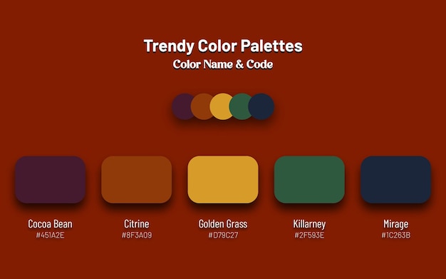 Abstract trendy color palettes set color name with code background for ui ux design