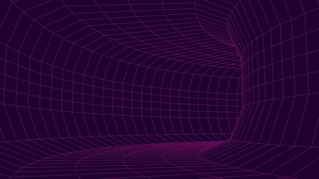 An abstract tunnel with a mesh structure 3D grid of tunnels and corridors Vector wormhole