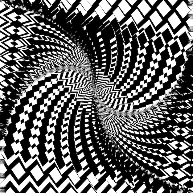 Abstract twisted black and white background. The optical illusion of distorted surface.