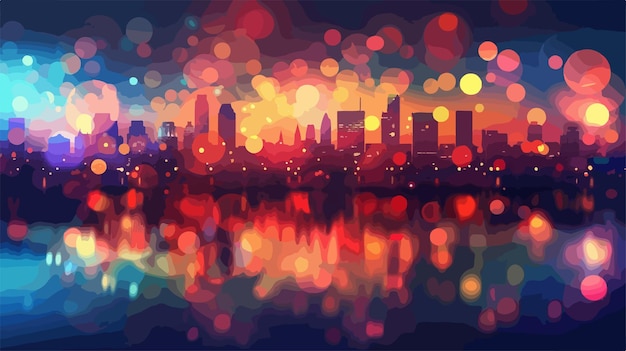 Vector abstract urban night light bokeh wide panorama