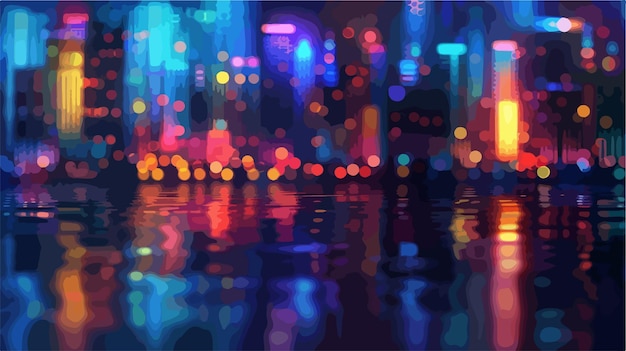 Vector abstract urban night light bokeh wide panorama