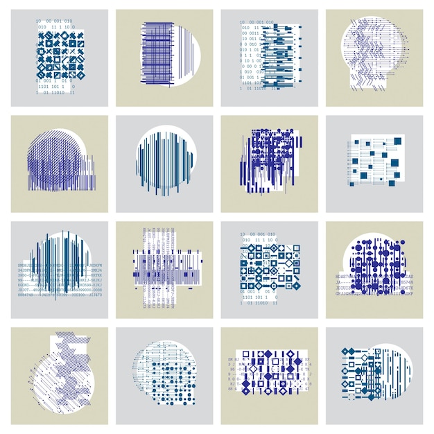 Abstract vector backgrounds set, geometric illustrations collection.