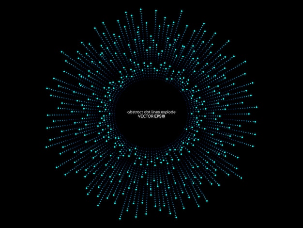 Abstract vector explosion circle dots line in blue green on black