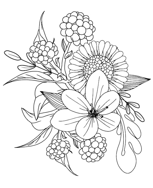 Abstract vector flowers coloring page