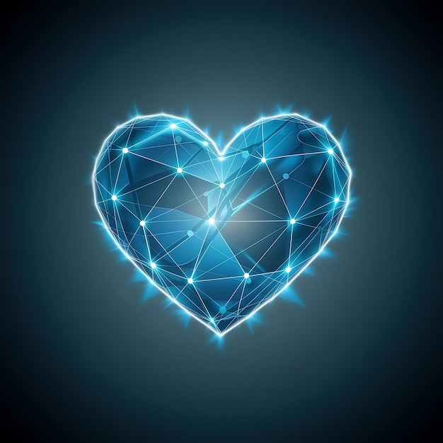 Vector abstract vector of futuristic glowing heart symbol low polygonal illustration dark blue background