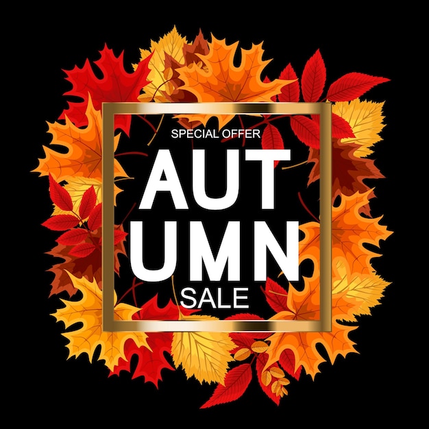 Abstract Vector Illustration Autumn Sale Background with Falling Autumn Leaves. EPS10