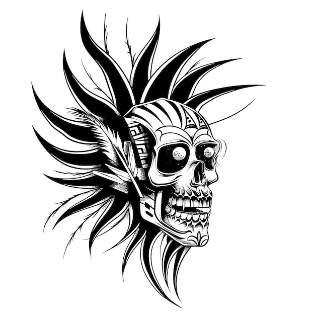 Vector abstract vector illustration black and white skull tattoo