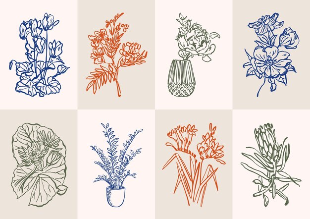 Vector abstract vector illustration set of botanical printable posters