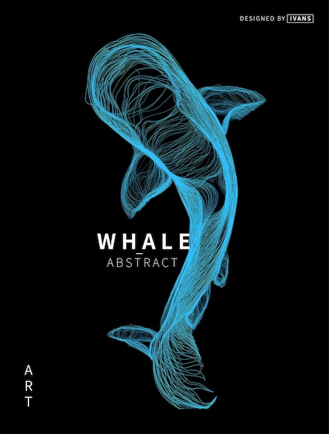 Abstract vector illustration of whale draw line art style