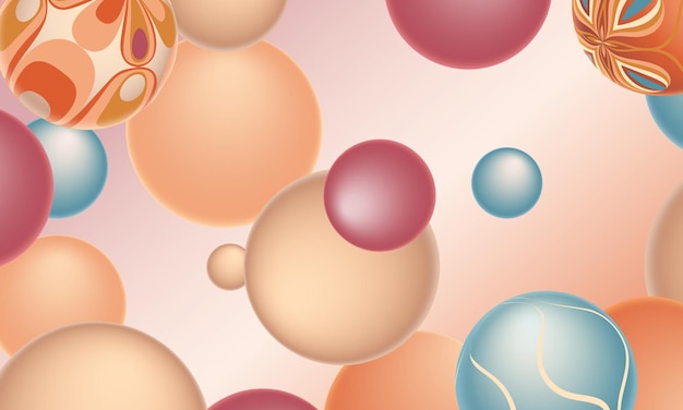 Abstract vector illustration with 3d balls and gradients Dynamic 3d geometric shapes in soft pastel red beige light blue and poppy colors