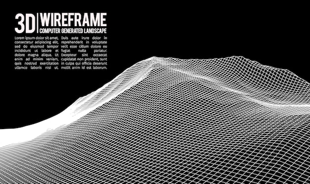 Abstract vector landscape background cyberspace landscape grid d technology vector illustration