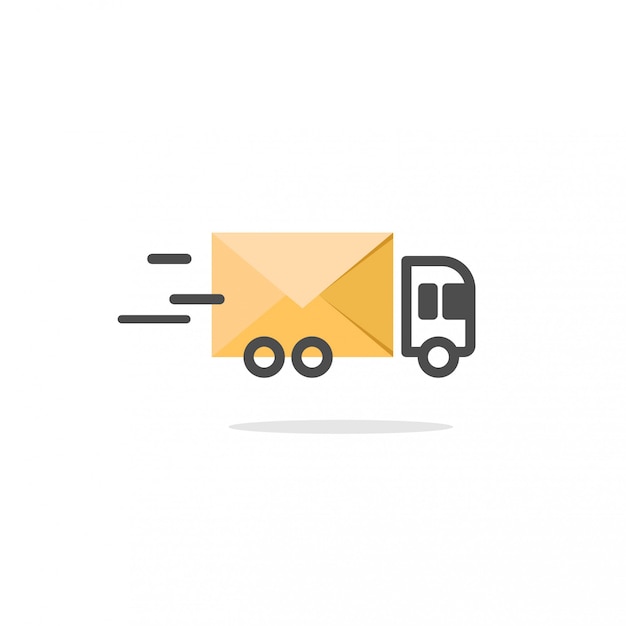 Abstract vector line delivery car icon with an envelope