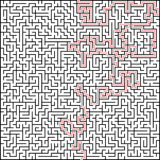 Abstract vector maze of high complexity with solution