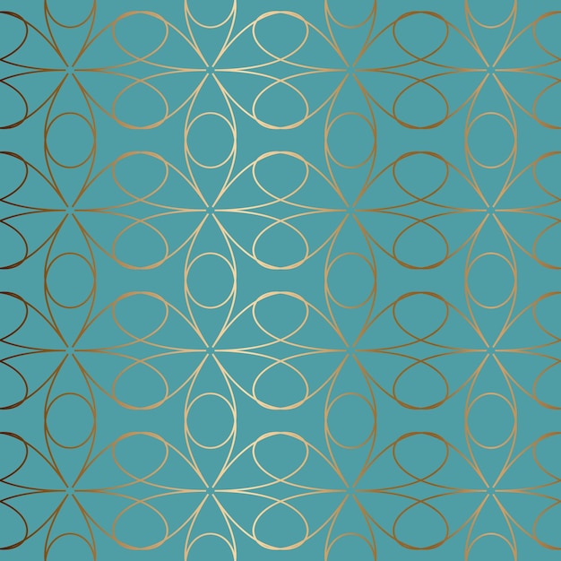 Abstract vector ornamental seamless golden pattern Blue background