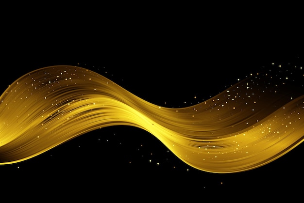 Abstract vector shiny golden transparent wave design element with glitter effect on dark background