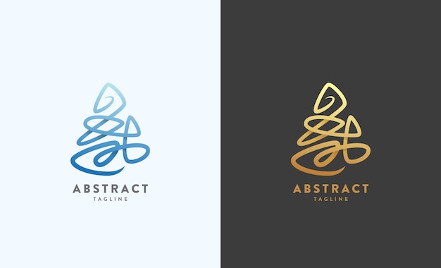 Abstract Vector Sign Emblem or Logo Template Golden on a Dark Background and Isolated Versions