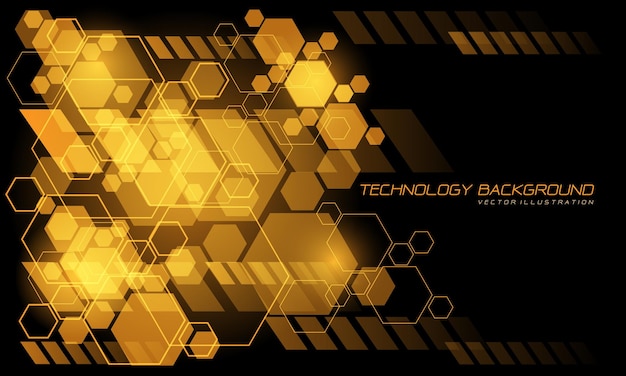 Abstract vector technology yellow hexagon geometric future black design modern creative background