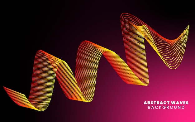 Abstract vector template dynamic wave on black background with dots and glowing particles