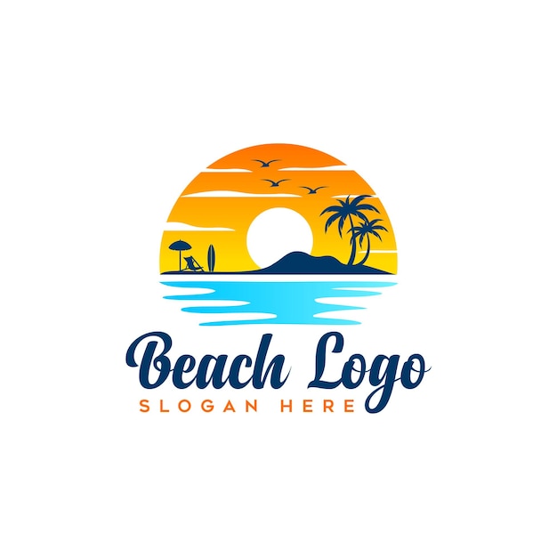 Abstract Vintage Circular Sun and Sea Wave Logo