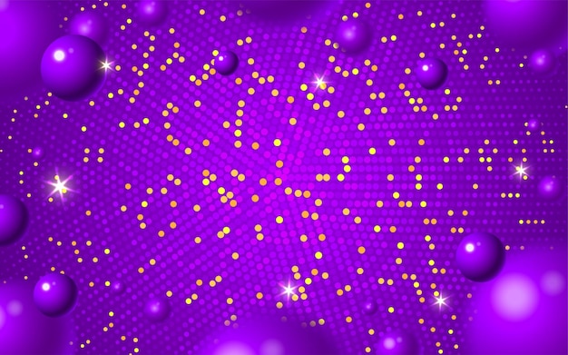 Abstract violet background 3d balls gold glitter