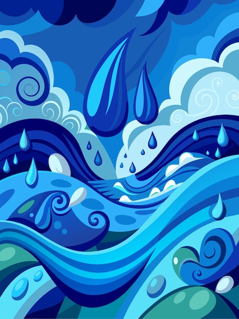 Abstract Water Droplet and Wave Pattern in Blue Hues