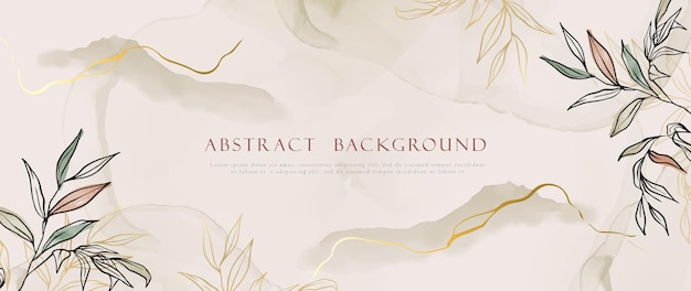 Abstract Watercolor Background for invitation wedding greeting and luxury design Minimal art nature wallpaper with leaves flowers and gold line elements vector