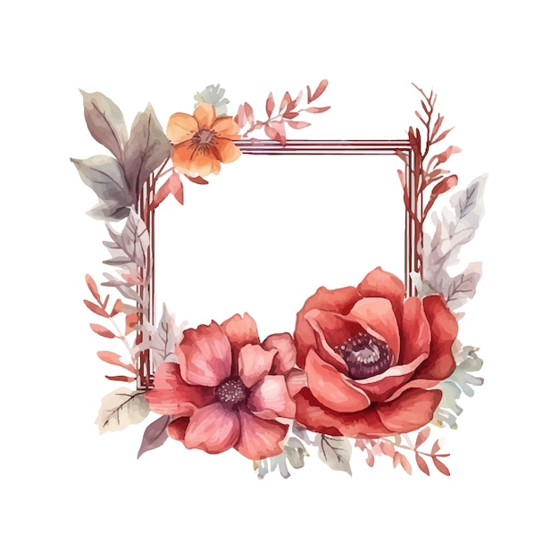 Abstract watercolor boho floral frame