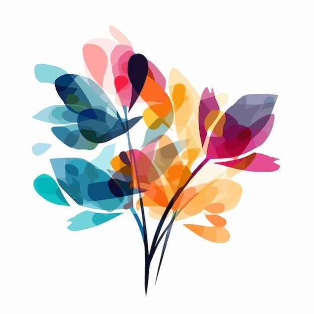 abstract watercolor colorful flower white background flat colors vector illustration digital art