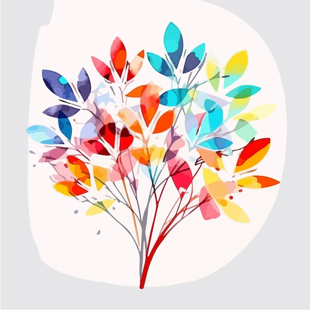 abstract watercolor colorful flower white background flat colors vector illustration digital art