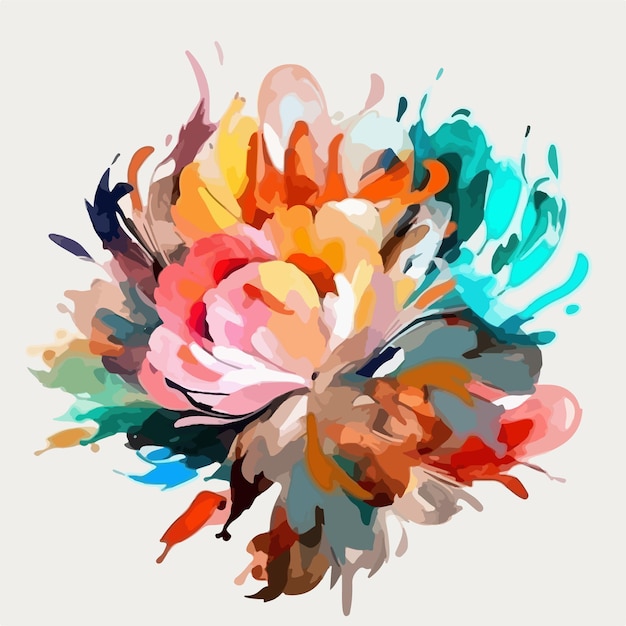 abstract watercolor colorful flower white background flat colors vector illustration digital art