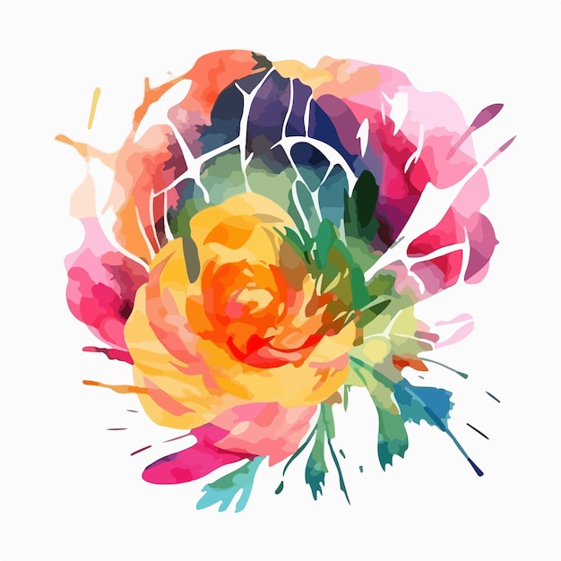 abstract watercolor colorful flower white background flat colors vector illustration digital art