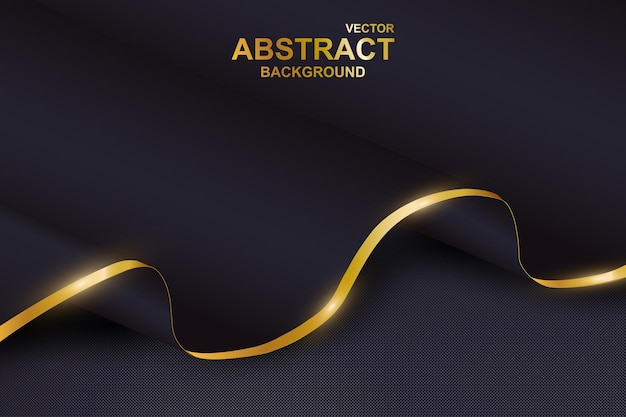 Abstract wave background Black wavy smooth paper with golden border lies on dark backdrop