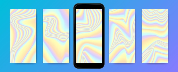 Abstract wave gradient backgrounds holographic screensavers set